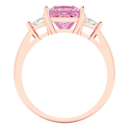 2.32 cttw Zirconia Simulated Pink Diamond Three-Stone Engagement Ring - Solid Gold (VVS1, Princess Cut,7.0mm)