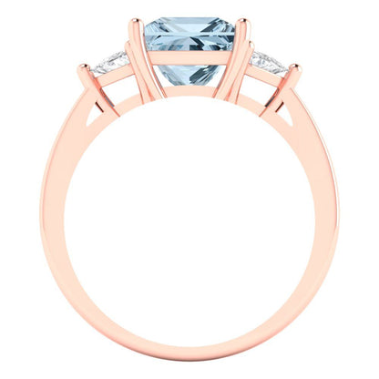 2.32 cttw Zirconia Simulated Blue Diamond Three-Stone Engagement Ring - Solid Rose Gold (VVS1, Princess Cut,7.0mm)