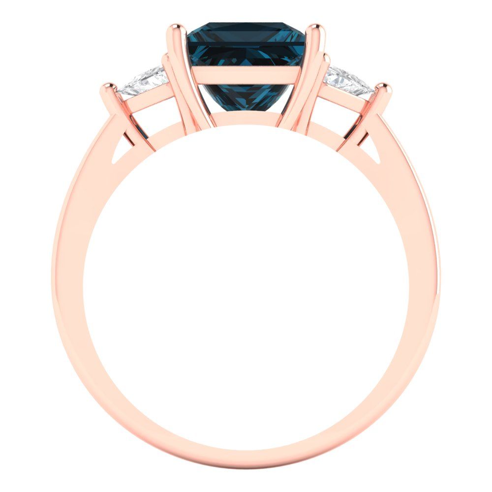2.32 cttw Natural London Blue Topaz Three-Stone Engagement Ring - Solid Rose Gold (VVS1, Princess Cut,7.0mm)