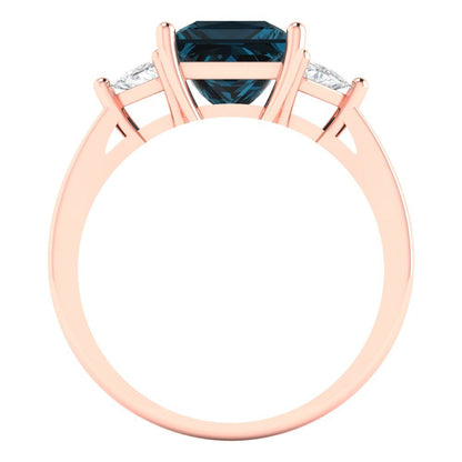2.32 cttw Natural London Blue Topaz Three-Stone Engagement Ring - Solid Rose Gold (VVS1, Princess Cut,7.0mm)