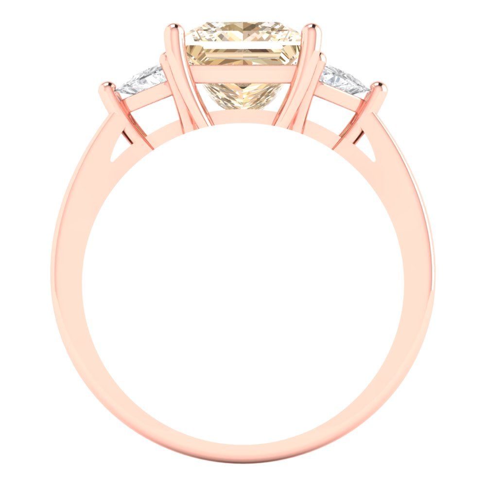 2.32 cttw Natural Morganite Three-Stone Engagement Ring - Solid Rose Gold (VVS1, Princess Cut,7.0mm)