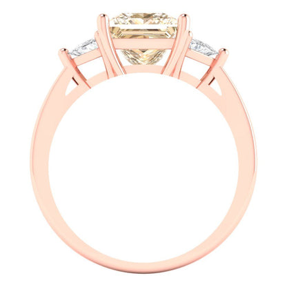2.32 cttw Natural Morganite Three-Stone Engagement Ring - Solid Rose Gold (VVS1, Princess Cut,7.0mm)