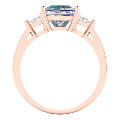 2.32 cttw Blue Moissanite Three-Stone Engagement Ring - Solid Rose Gold (VVS1, Princess Cut,7.0mm)