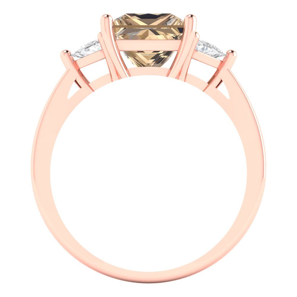 2.32 cttw Yellow Moissanite Three-Stone Engagement Ring - Solid Rose Gold (VVS1, Princess Cut,7.0mm)