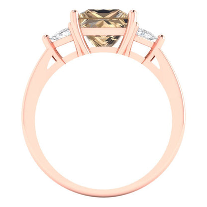 2.32 cttw Yellow Moissanite Three-Stone Engagement Ring - Solid Rose Gold (VVS1, Princess Cut,7.0mm)