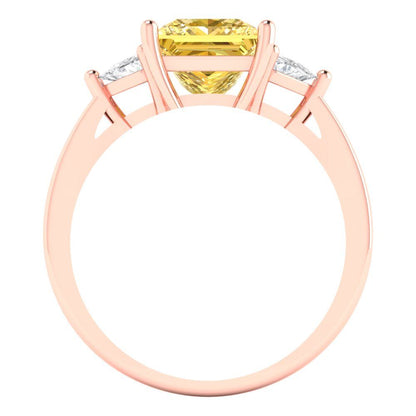 2.32 cttw Zirconia Simulated Yellow Diamond Three-Stone Engagement Ring - Solid Rose Gold (VVS1, Princess Cut,7.0mm)