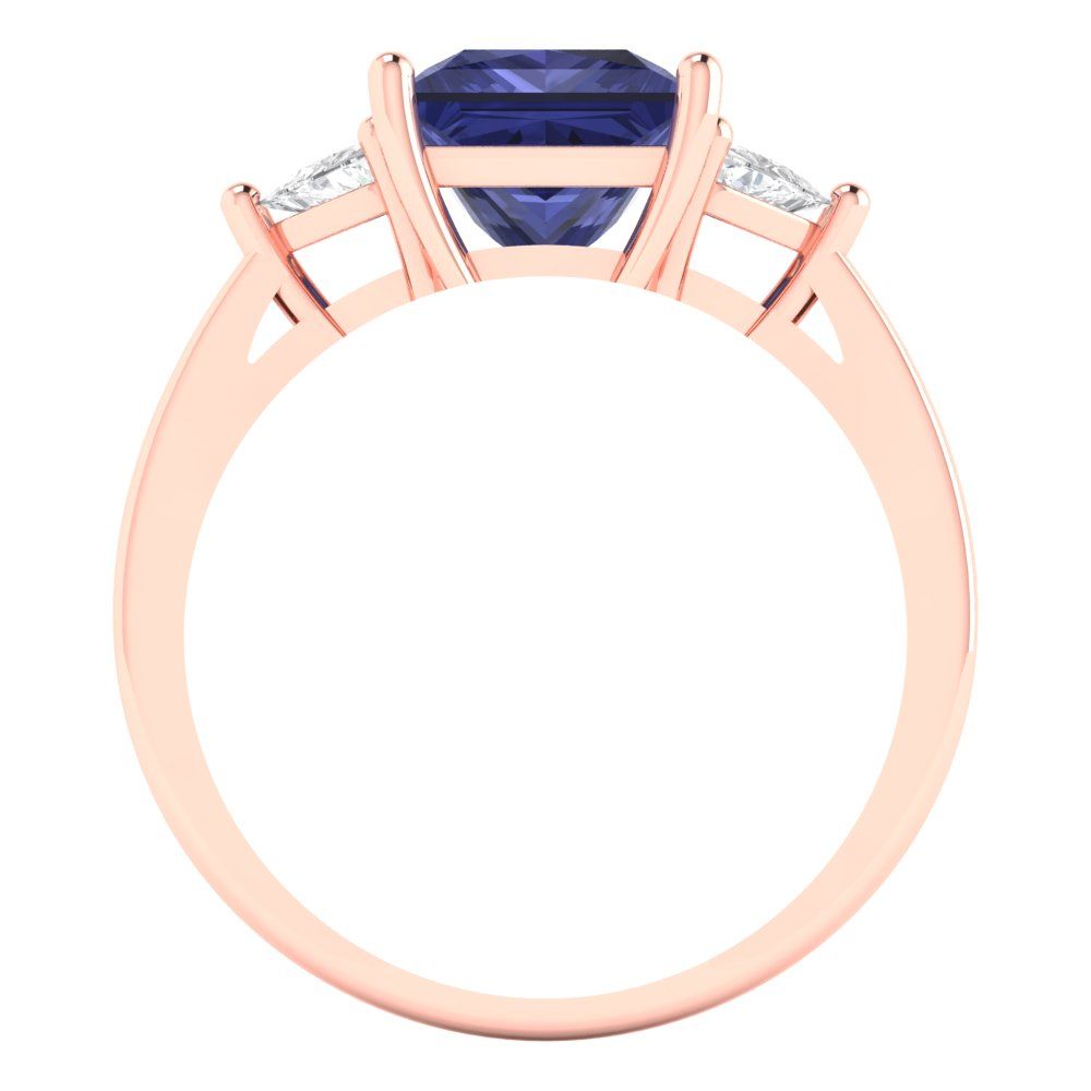 2.32 cttw Simulated Tanzanite Three-Stone Engagement Ring - Solid Rose Gold (VVS1, Princess Cut,7.0mm)