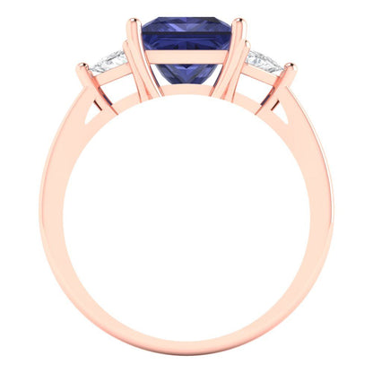 2.32 cttw Simulated Tanzanite Three-Stone Engagement Ring - Solid Rose Gold (VVS1, Princess Cut,7.0mm)