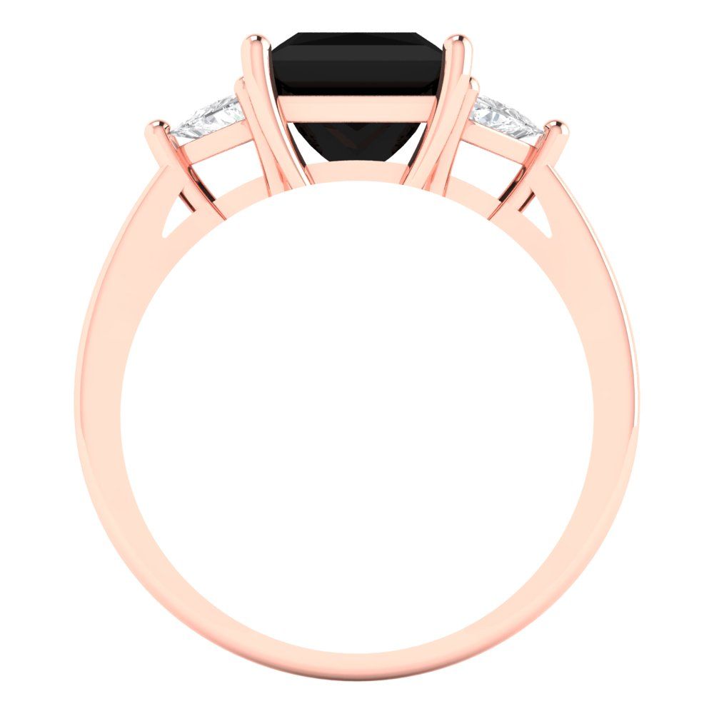 2.32 cttw Natural Onyx Three-Stone Engagement Ring - Solid Rose Gold (VVS1, Princess Cut,7.0mm)