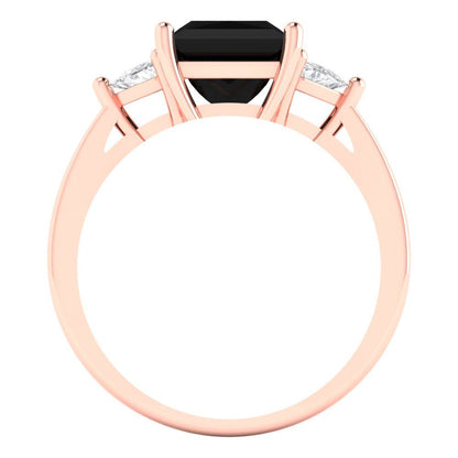 2.32 cttw Natural Onyx Three-Stone Engagement Ring - Solid Rose Gold (VVS1, Princess Cut,7.0mm)