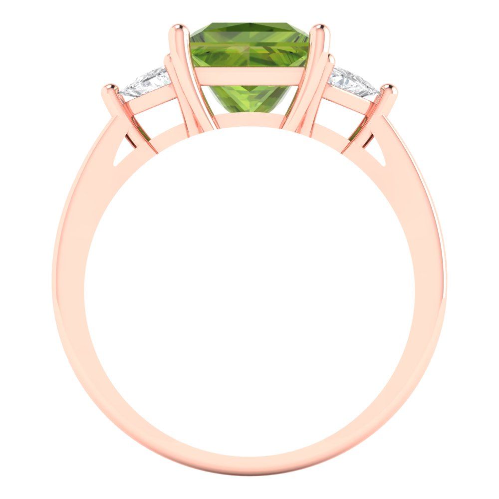 2.32 cttw Natural Peridot Three-Stone Engagement Ring - Solid Rose Gold (VVS1, Princess Cut,7.0mm)