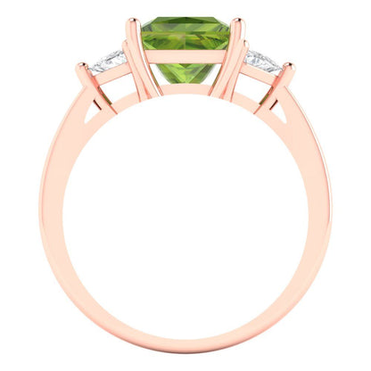 2.32 cttw Natural Peridot Three-Stone Engagement Ring - Solid Rose Gold (VVS1, Princess Cut,7.0mm)