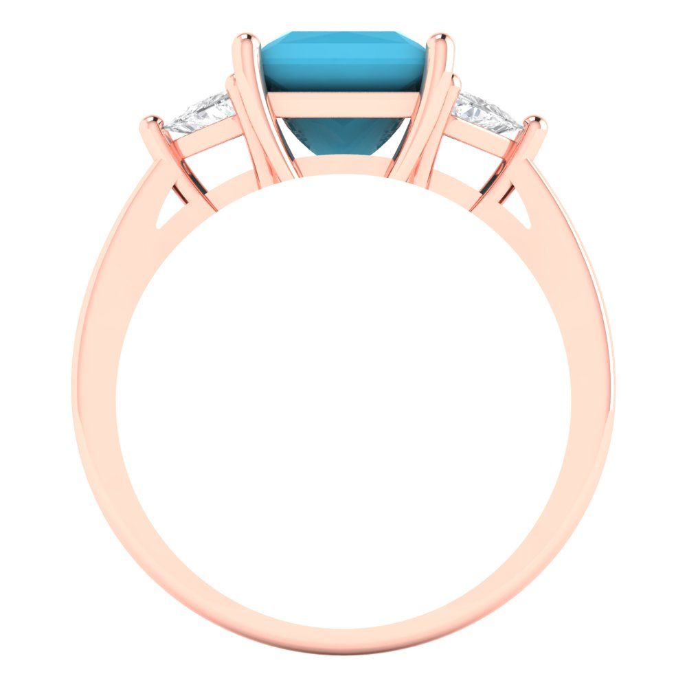 2.32 cttw Simulated Turquoise Three-Stone Engagement Ring - Solid Gold (Princess Cut,7.0mm)