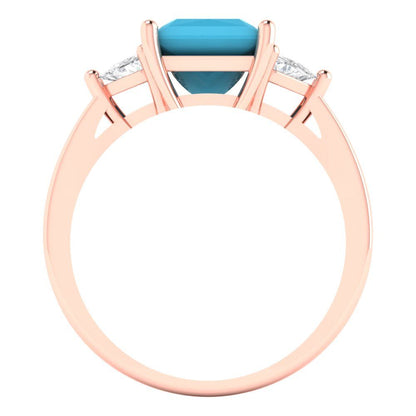 2.32 cttw Simulated Turquoise Three-Stone Engagement Ring - Solid Gold (Princess Cut,7.0mm)