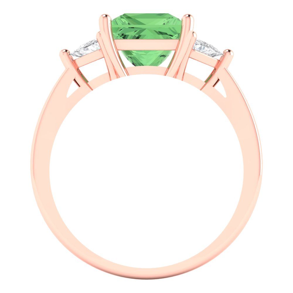 2.32 cttw Zirconia Simulated Green Diamond Three-Stone Engagement Ring - Solid Rose Gold (VVS1, Princess Cut,7.0mm)