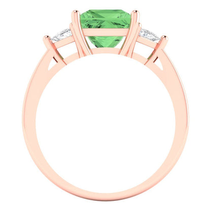 2.32 cttw Zirconia Simulated Green Diamond Three-Stone Engagement Ring - Solid Rose Gold (VVS1, Princess Cut,7.0mm)
