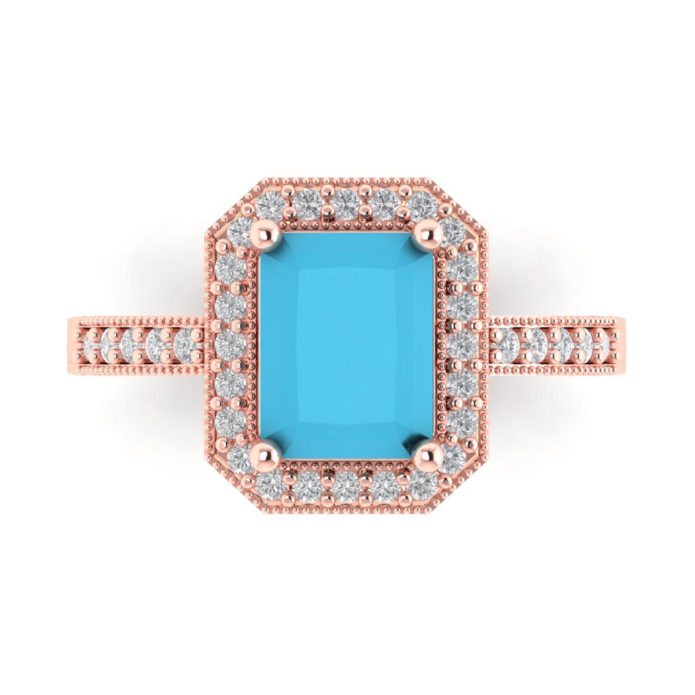 2.78 cttw Simulated Turquoise Hidden Halo Engagement Ring - Solid Gold (Emerald Cut,8.5x6.5mm)