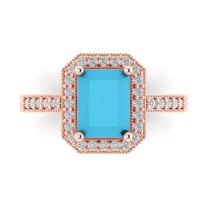 2.78 cttw Simulated Turquoise Hidden Halo Engagement Ring - Solid Gold (Emerald Cut,8.5x6.5mm)