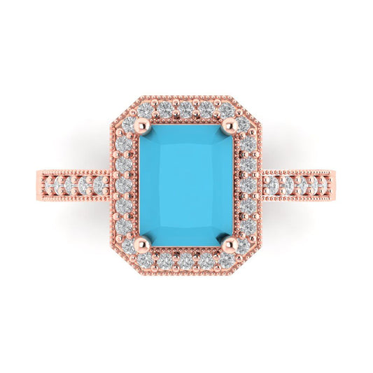 2.78 cttw Simulated Turquoise Hidden Halo Engagement Ring - Solid Rose Gold (VVS1, Emerald Cut,8.5x6.5mm)