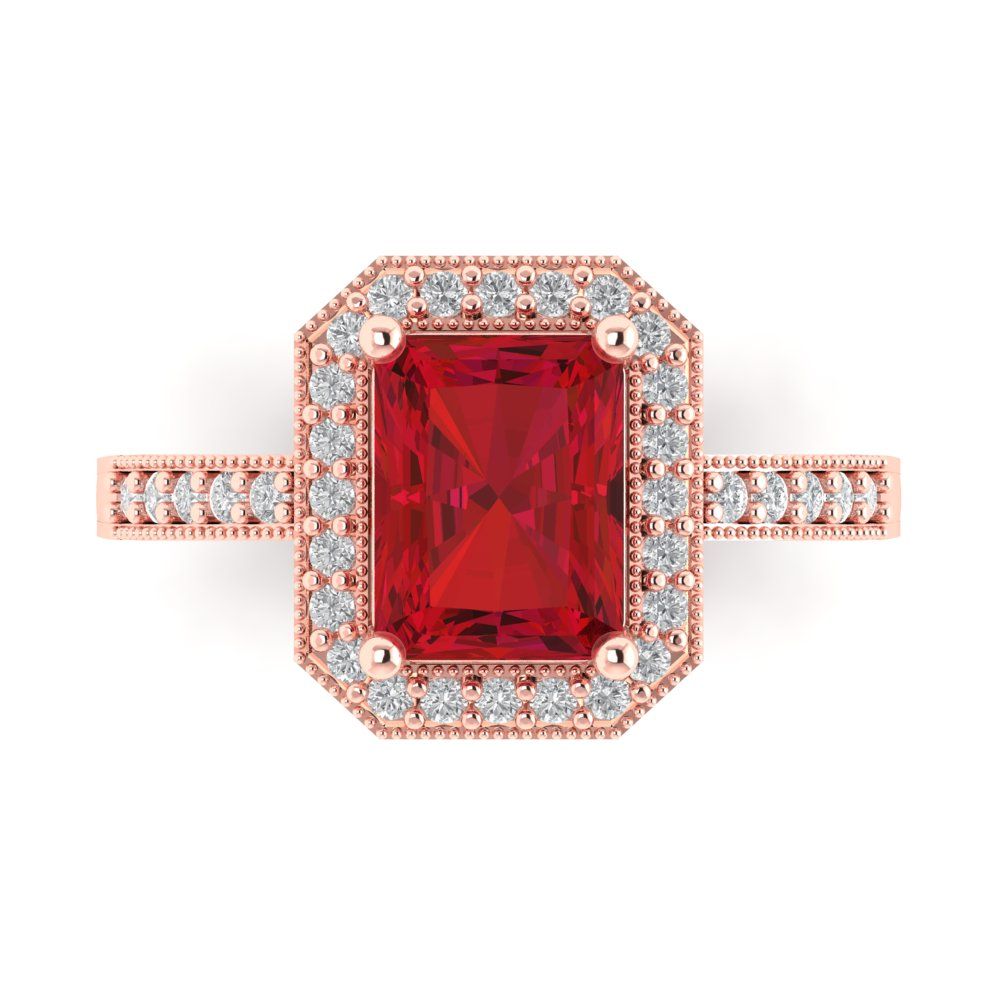 2.78 cttw Simulated Ruby Hidden Halo Engagement Ring - Solid Rose Gold (VVS1, Emerald Cut,8.5x6.5mm)