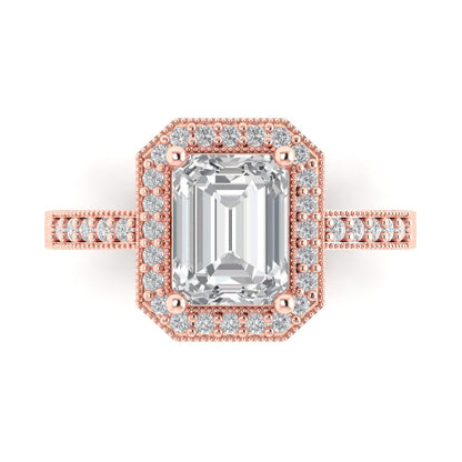 2.78 cttw White Sapphire Hidden Halo Engagement Ring - Solid Gold (Emerald Cut,8.5x6.5mm)