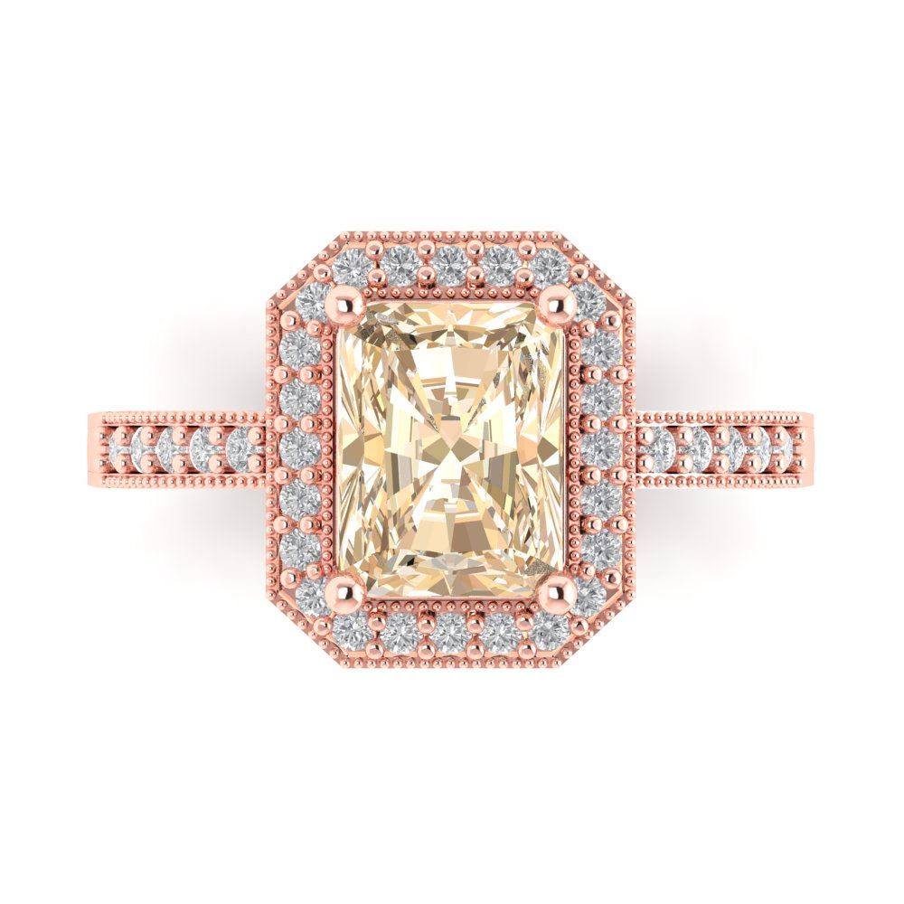 2.78 cttw Natural Morganite Hidden Halo Engagement Ring - Solid Gold (Emerald Cut,8.5x6.5mm)