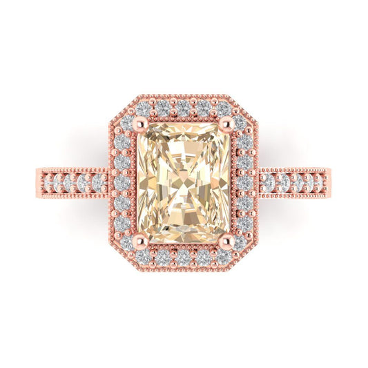 2.78 cttw Natural Morganite Hidden Halo Engagement Ring - Solid Rose Gold (VVS1, Emerald Cut,8.5x6.5mm)