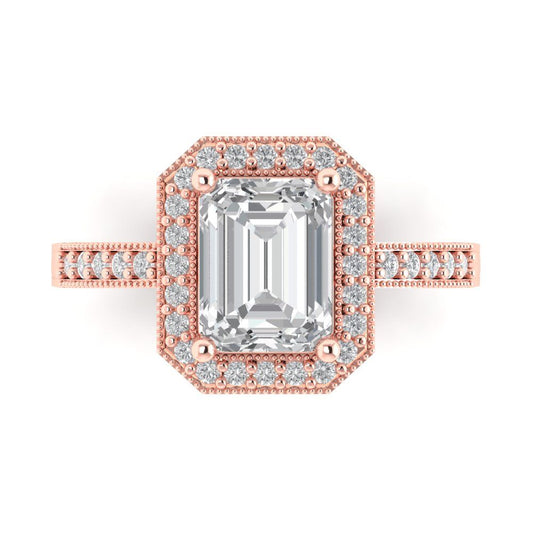 2.78 cttw Zirconia Simulated Diamond Hidden Halo Engagement Ring - Solid Rose Gold (VVS1, Emerald Cut,8.5x6.5mm)