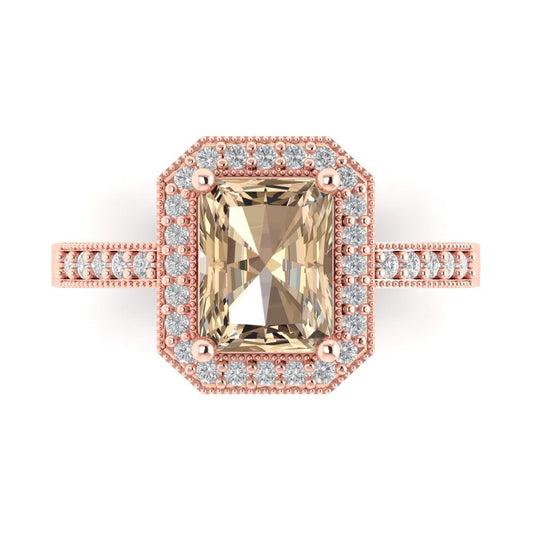 2.78 cttw Yellow Moissanite Hidden Halo Engagement Ring - Solid Rose Gold (VVS1, Emerald Cut,8.5x6.5mm)