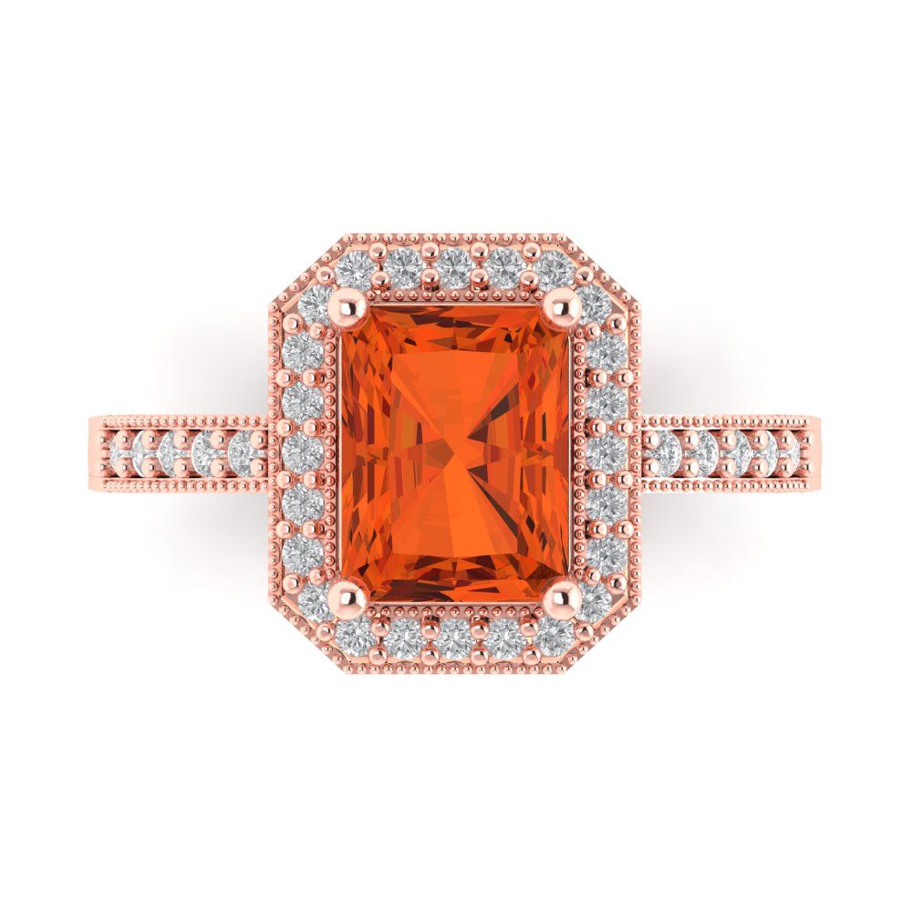 2.78 cttw Zirconia Simulated Red Diamond Hidden Halo Engagement Ring - Solid Gold (VVS1, Emerald Cut,8.5x6.5mm)