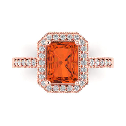 2.78 cttw Zirconia Simulated Red Diamond Hidden Halo Engagement Ring - Solid Gold (VVS1, Emerald Cut,8.5x6.5mm)