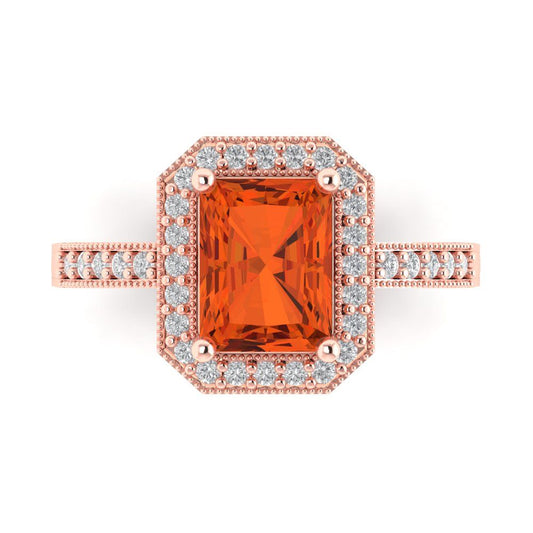 2.78 cttw Zirconia Simulated Red Diamond Hidden Halo Engagement Ring - Solid Rose Gold (VVS1, Emerald Cut,8.5x6.5mm)