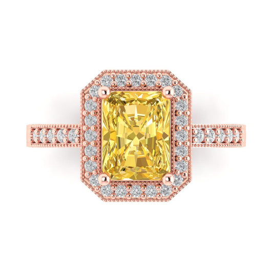 2.78 cttw Natural Citrine Hidden Halo Engagement Ring - Solid Rose Gold (VVS1, Emerald Cut,8.5x6.5mm)