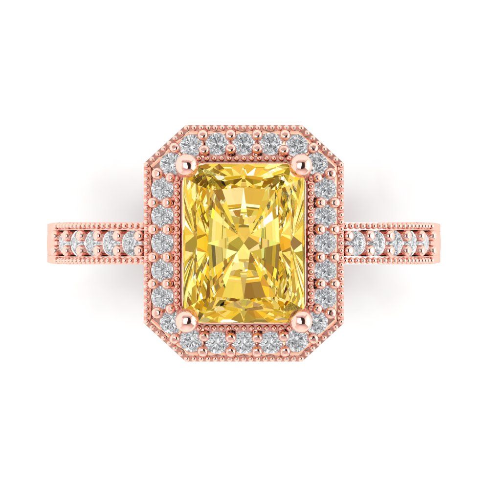 2.78 cttw Zirconia Simulated Yellow Diamond Hidden Halo Engagement Ring - Solid Gold (VVS1, Emerald Cut,8.5x6.5mm)