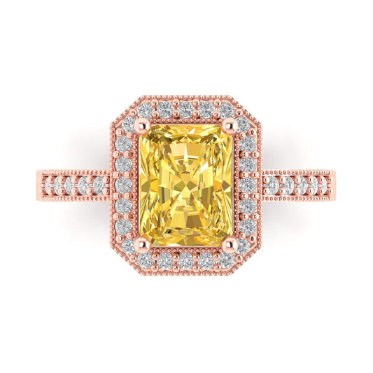 2.78 cttw Zirconia Simulated Yellow Diamond Hidden Halo Engagement Ring - Solid Rose Gold (VVS1, Emerald Cut,8.5x6.5mm)