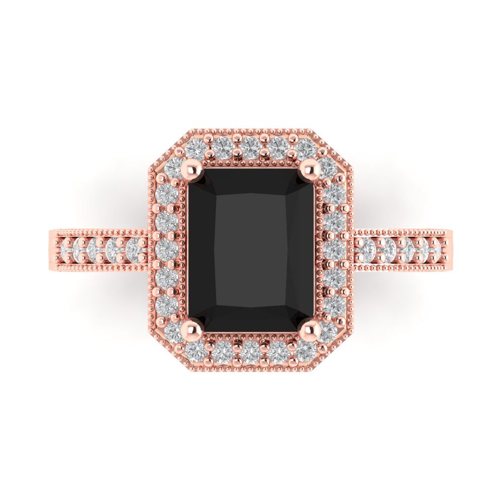 2.78 cttw Natural Onyx Hidden Halo Engagement Ring - Solid Rose Gold (VVS1, Emerald Cut,8.5x6.5mm)