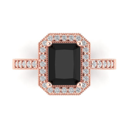 2.78 cttw Natural Onyx Hidden Halo Engagement Ring - Solid Rose Gold (VVS1, Emerald Cut,8.5x6.5mm)