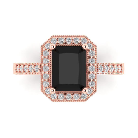 2.78 cttw Natural Onyx Hidden Halo Engagement Ring - Solid Rose Gold (VVS1, Emerald Cut,8.5x6.5mm)