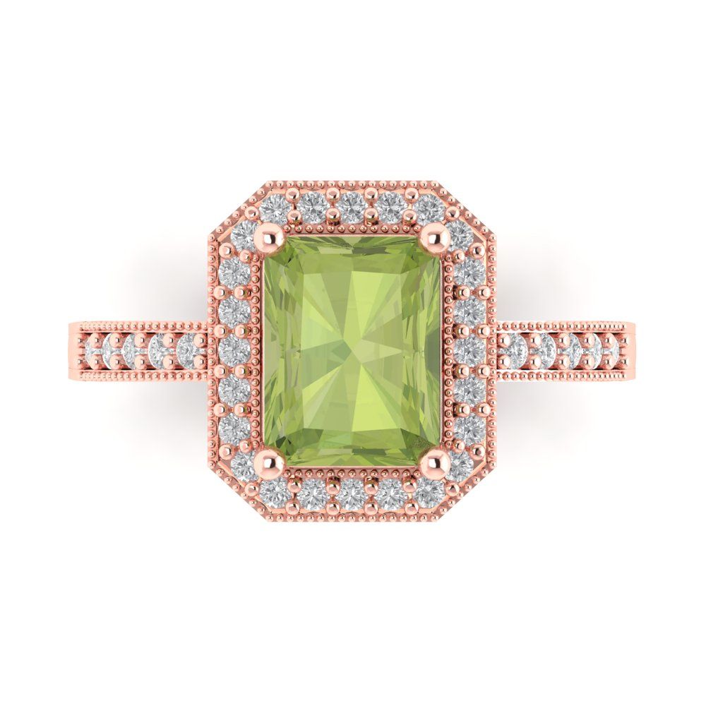 2.78 cttw Natural Peridot Hidden Halo Engagement Ring - Solid Rose Gold (VVS1, Emerald Cut,8.5x6.5mm)