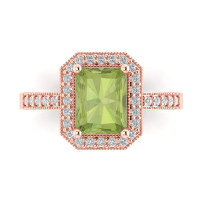 2.78 cttw Natural Peridot Hidden Halo Engagement Ring - Solid Rose Gold (VVS1, Emerald Cut,8.5x6.5mm)