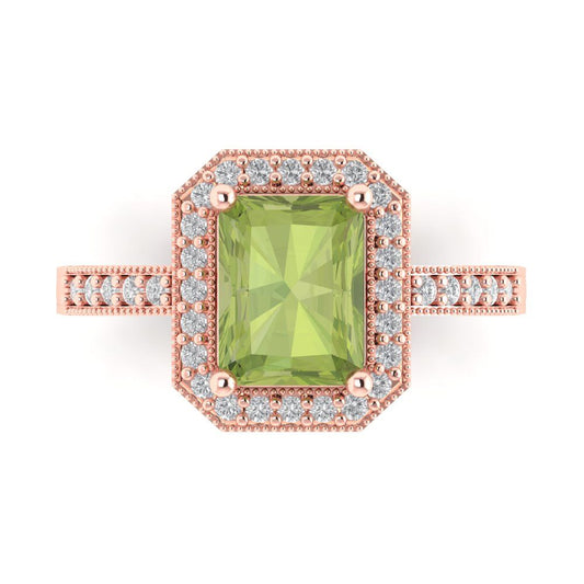 2.78 cttw Natural Peridot Hidden Halo Engagement Ring - Solid Rose Gold (VVS1, Emerald Cut,8.5x6.5mm)