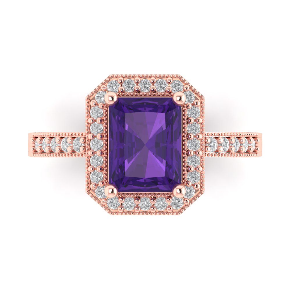 2.78 cttw Natural Amethyst Hidden Halo Engagement Ring - Solid Gold (Emerald Cut,8.5x6.5mm)