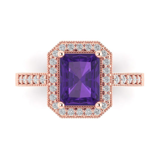2.78 cttw Natural Amethyst Hidden Halo Engagement Ring - Solid Rose Gold (VVS1, Emerald Cut,8.5x6.5mm)