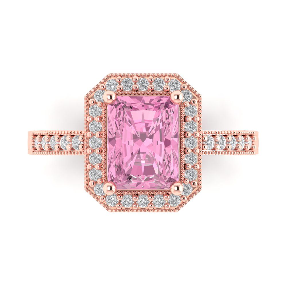 2.78 cttw Zirconia Simulated Pink Diamond Hidden Halo Engagement Ring - Solid Gold (VVS1, Emerald Cut,8.5x6.5mm)