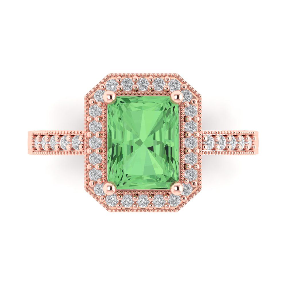 2.78 cttw Zirconia Simulated Green Diamond Hidden Halo Engagement Ring - Solid Gold (VVS1, Emerald Cut,8.5x6.5mm)