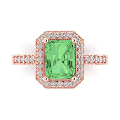 2.78 cttw Zirconia Simulated Green Diamond Hidden Halo Engagement Ring - Solid Gold (VVS1, Emerald Cut,8.5x6.5mm)