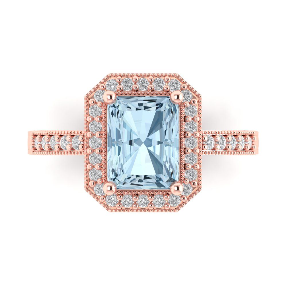 2.78 cttw Zirconia Simulated Blue Diamond Hidden Halo Engagement Ring - Solid Rose Gold (VVS1, Emerald Cut,8.5x6.5mm)