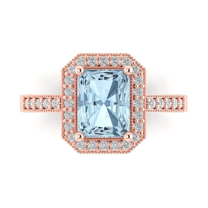 2.78 cttw Zirconia Simulated Blue Diamond Hidden Halo Engagement Ring - Solid Rose Gold (VVS1, Emerald Cut,8.5x6.5mm)