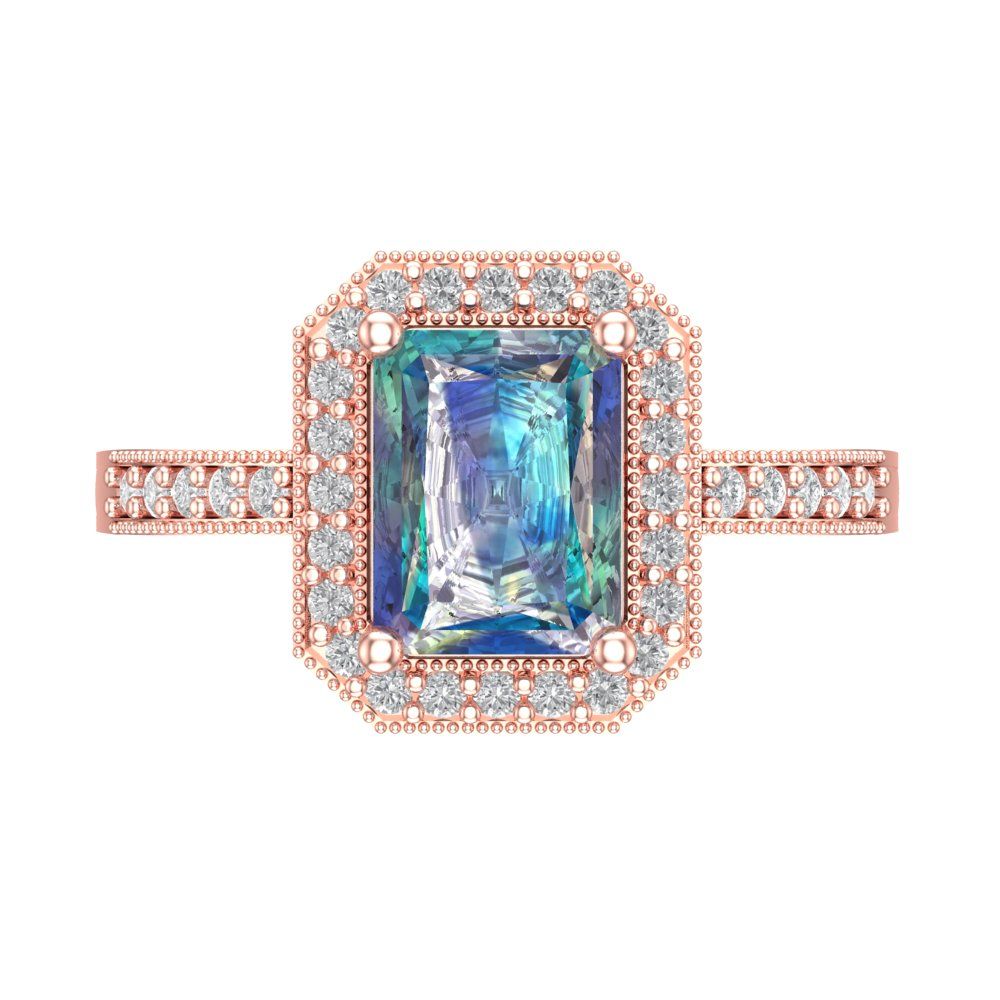 2.78 cttw Blue Moissanite Hidden Halo Engagement Ring - Solid Gold (Emerald Cut,8.5x6.5mm)
