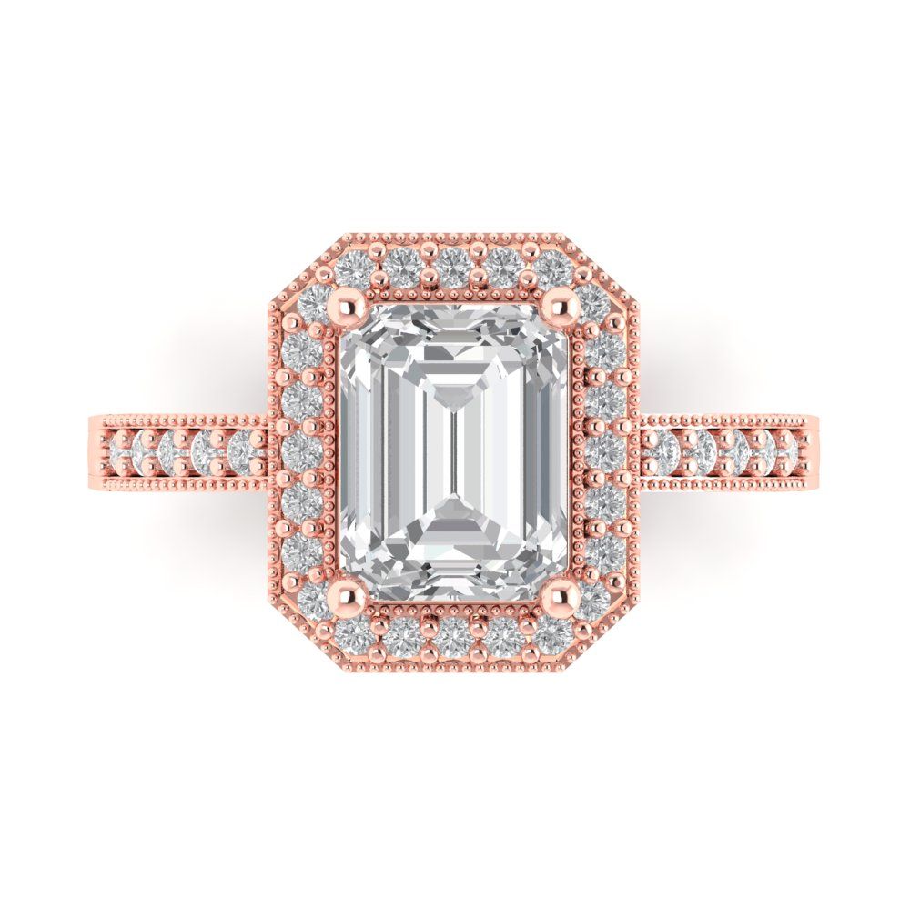 2.78 cttw Moissanite Hidden Halo Engagement Ring - Solid Rose Gold (VVS1, Emerald Cut,8.5x6.5mm)